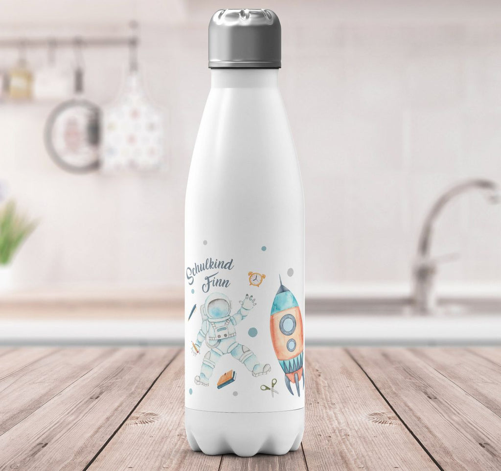 Thermo Trinkflasche Astronaut Schulkind - ein Flug ins All personalisiert mit Wunschname - von Mikalino