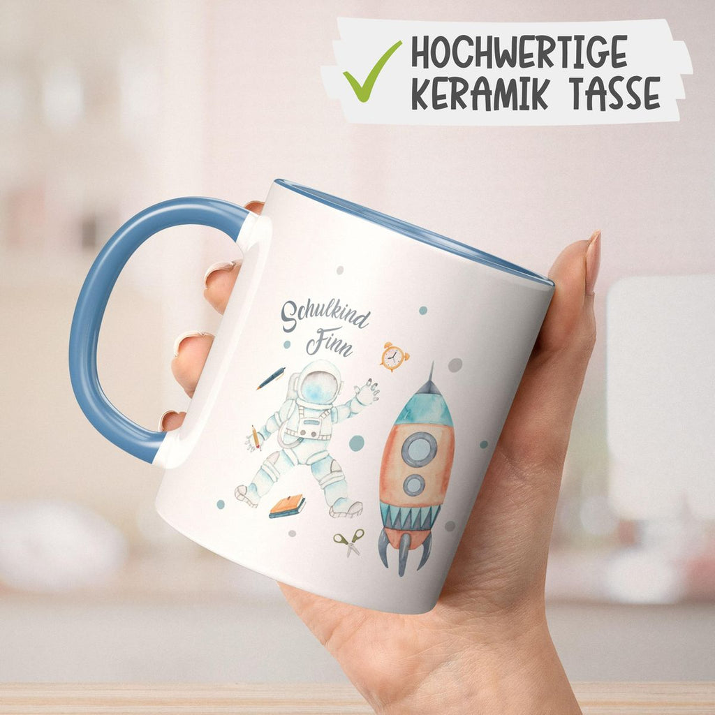 Keramik Tasse Astronaut Schulkind - ein Flug ins All personalisiert mit Wunschname - von Mikalino