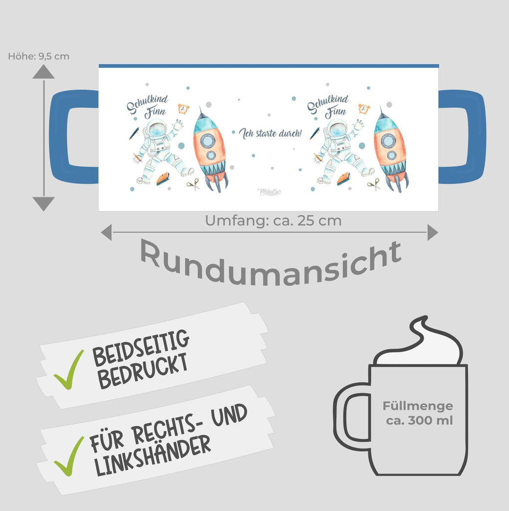 Keramik Tasse Astronaut Schulkind - ein Flug ins All personalisiert mit Wunschname - von Mikalino