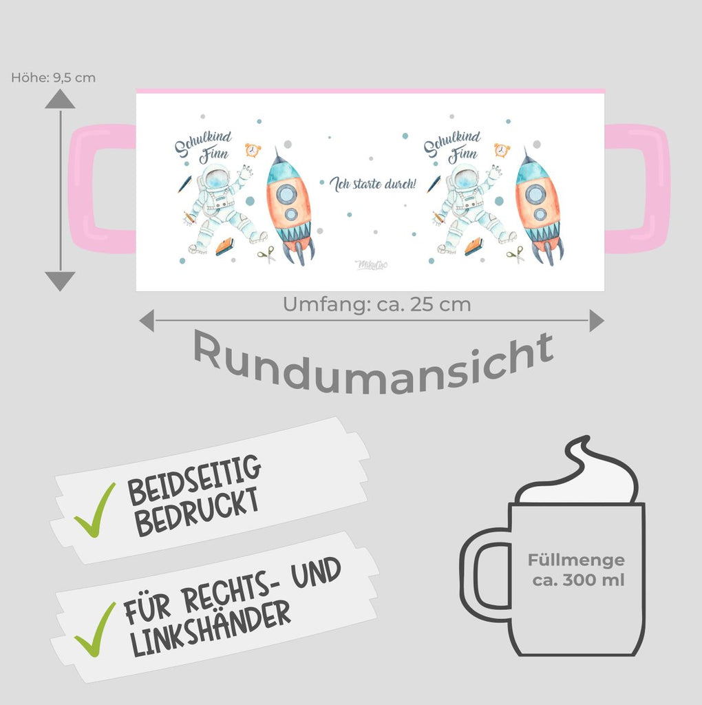 Keramik Tasse Astronaut Schulkind - ein Flug ins All personalisiert mit Wunschname - von Mikalino