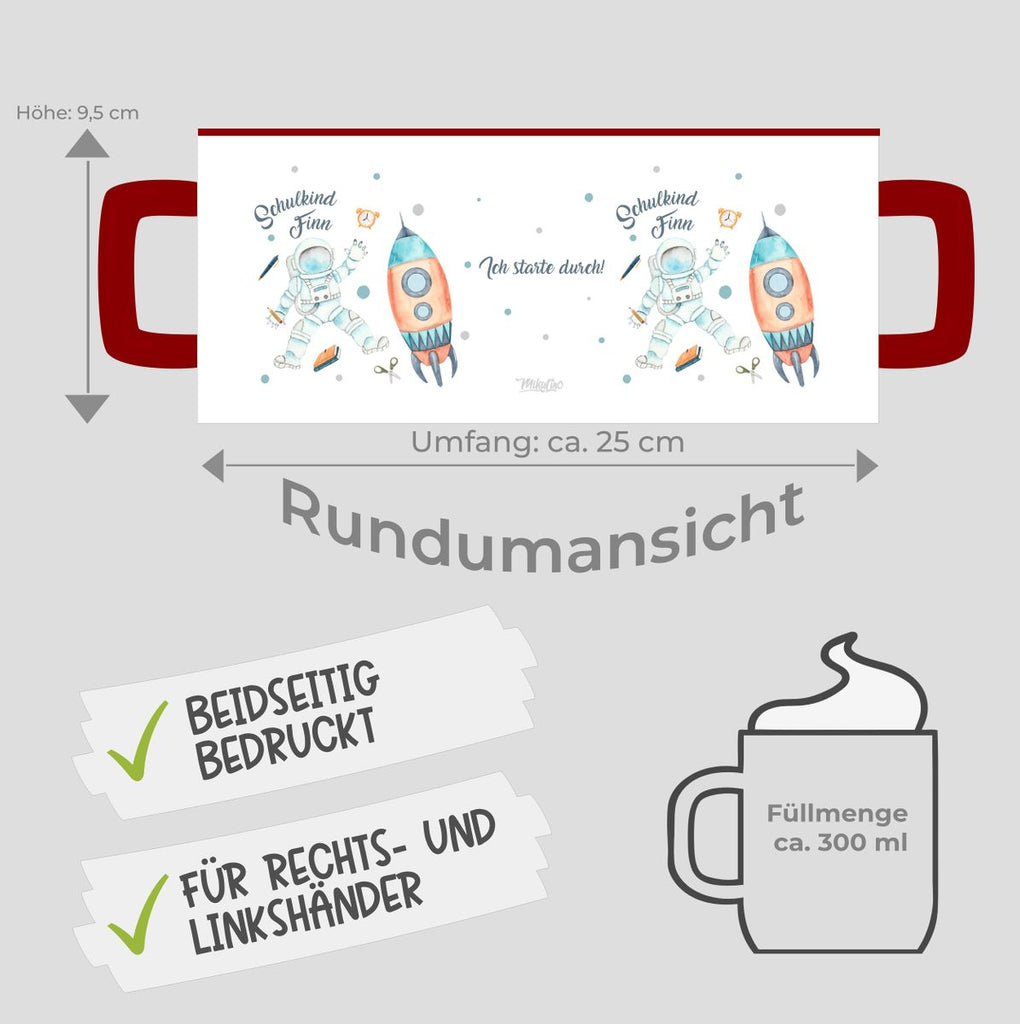 Keramik Tasse Astronaut Schulkind - ein Flug ins All personalisiert mit Wunschname - von Mikalino