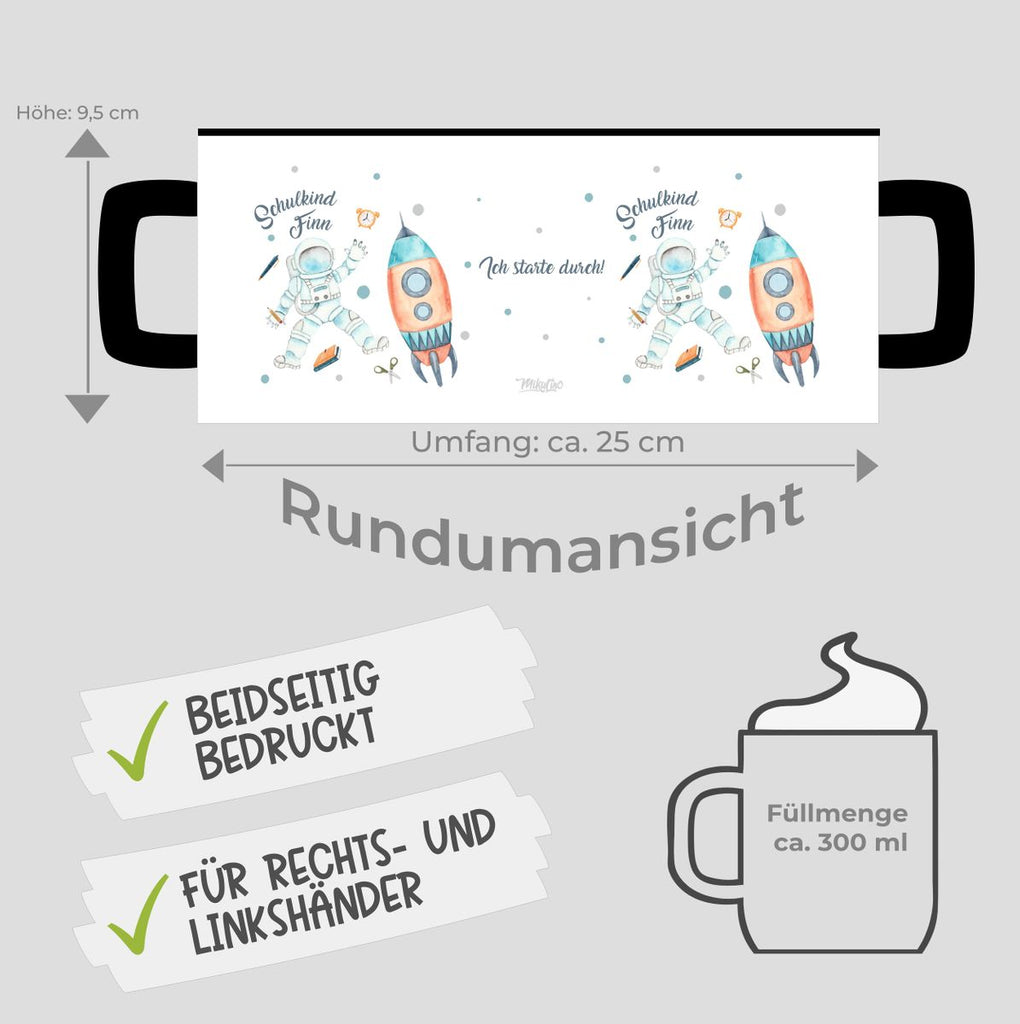 Keramik Tasse Astronaut Schulkind - ein Flug ins All personalisiert mit Wunschname - von Mikalino