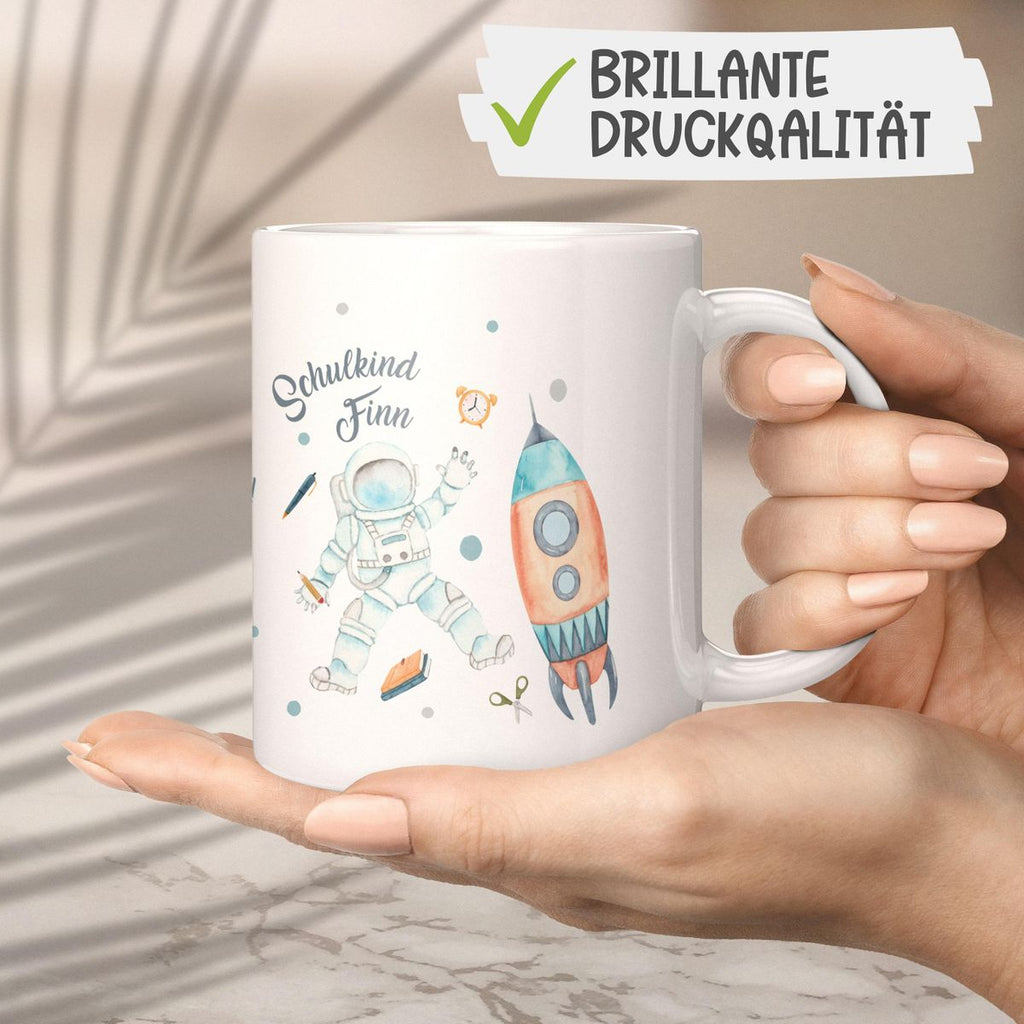 Keramik Tasse Astronaut Schulkind - ein Flug ins All personalisiert mit Wunschname - von Mikalino