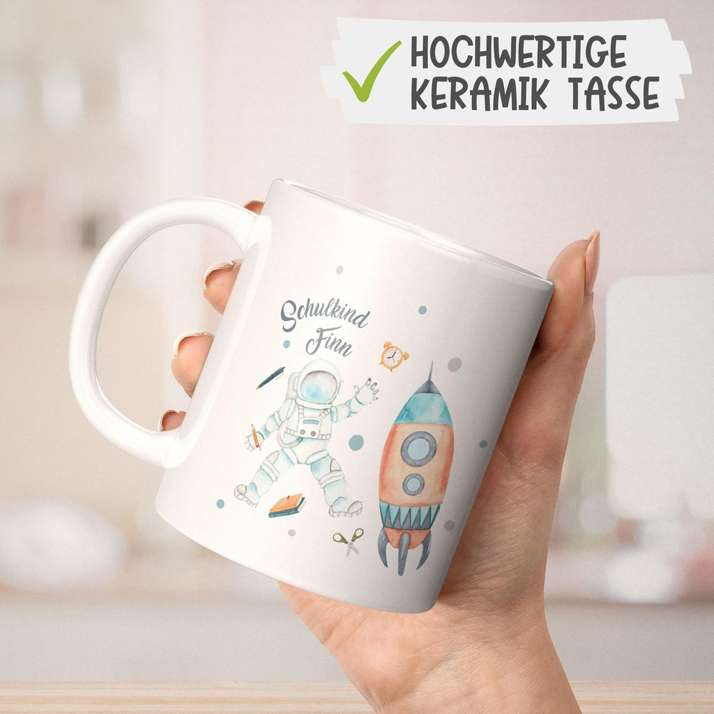 Keramik Tasse Astronaut Schulkind - ein Flug ins All personalisiert mit Wunschname - von Mikalino