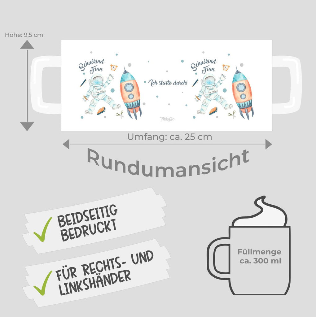 Keramik Tasse Astronaut Schulkind - ein Flug ins All personalisiert mit Wunschname - von Mikalino