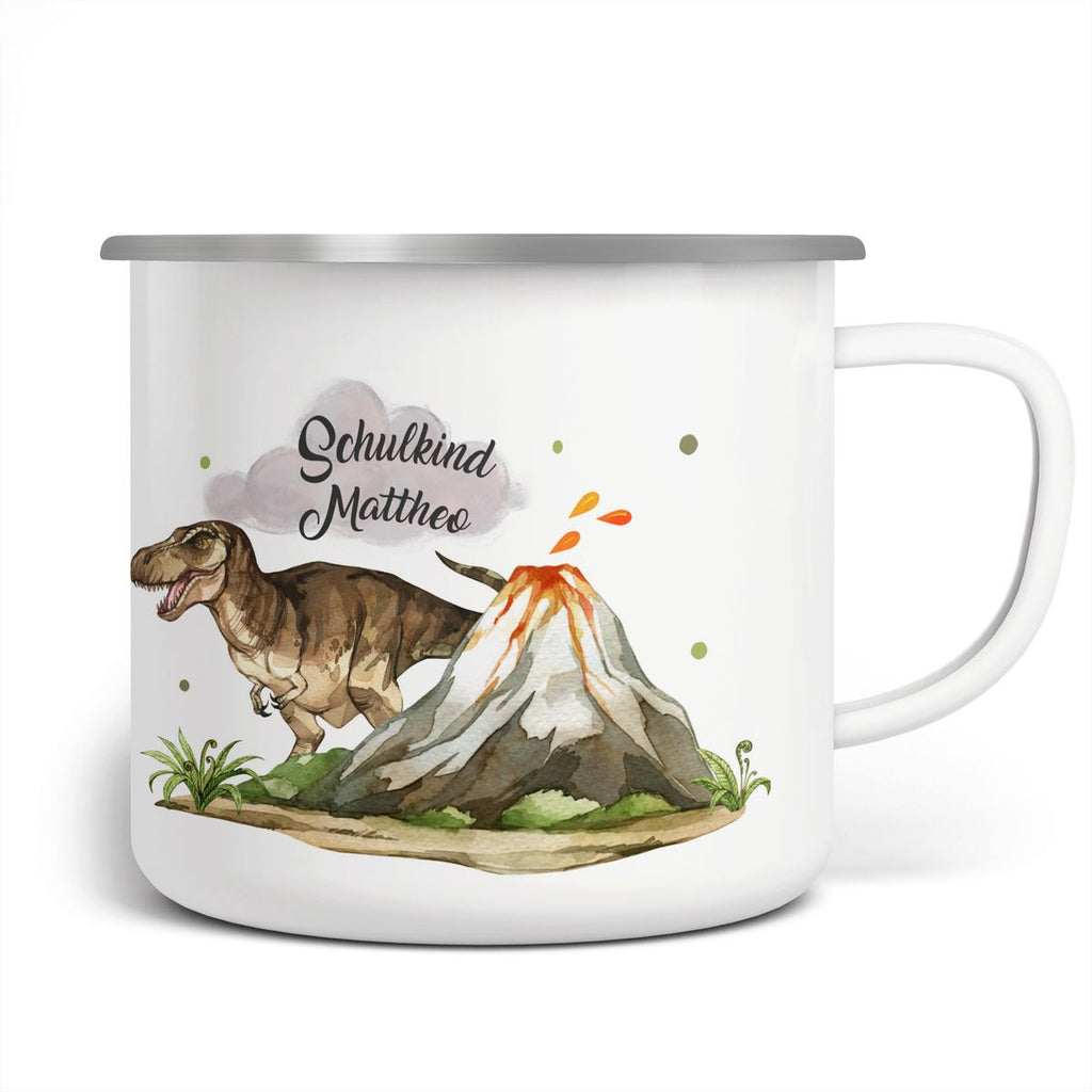 Emaille Tasse Tyrannosaurus Rex Schulkind personalisiert mit Wunschname - von Mikalino