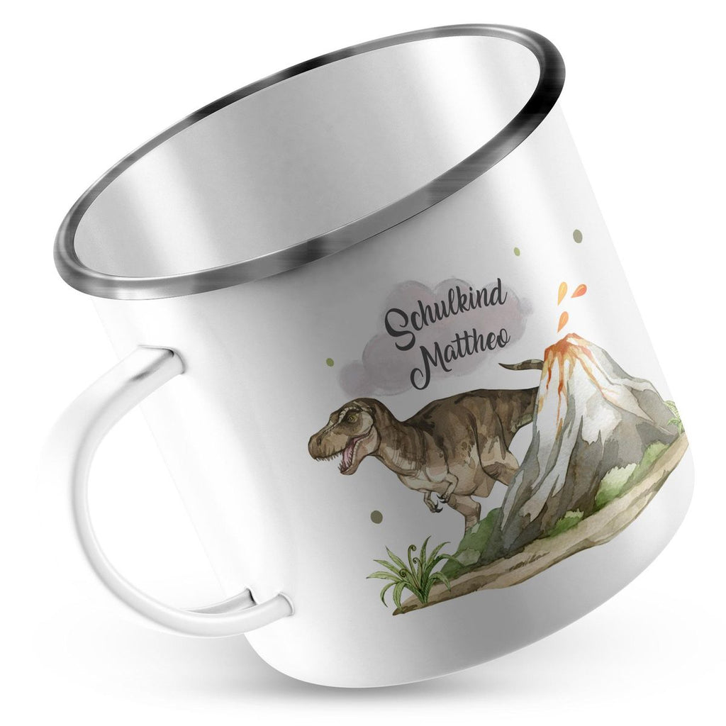 Emaille Tasse Tyrannosaurus Rex Schulkind personalisiert mit Wunschname - von Mikalino