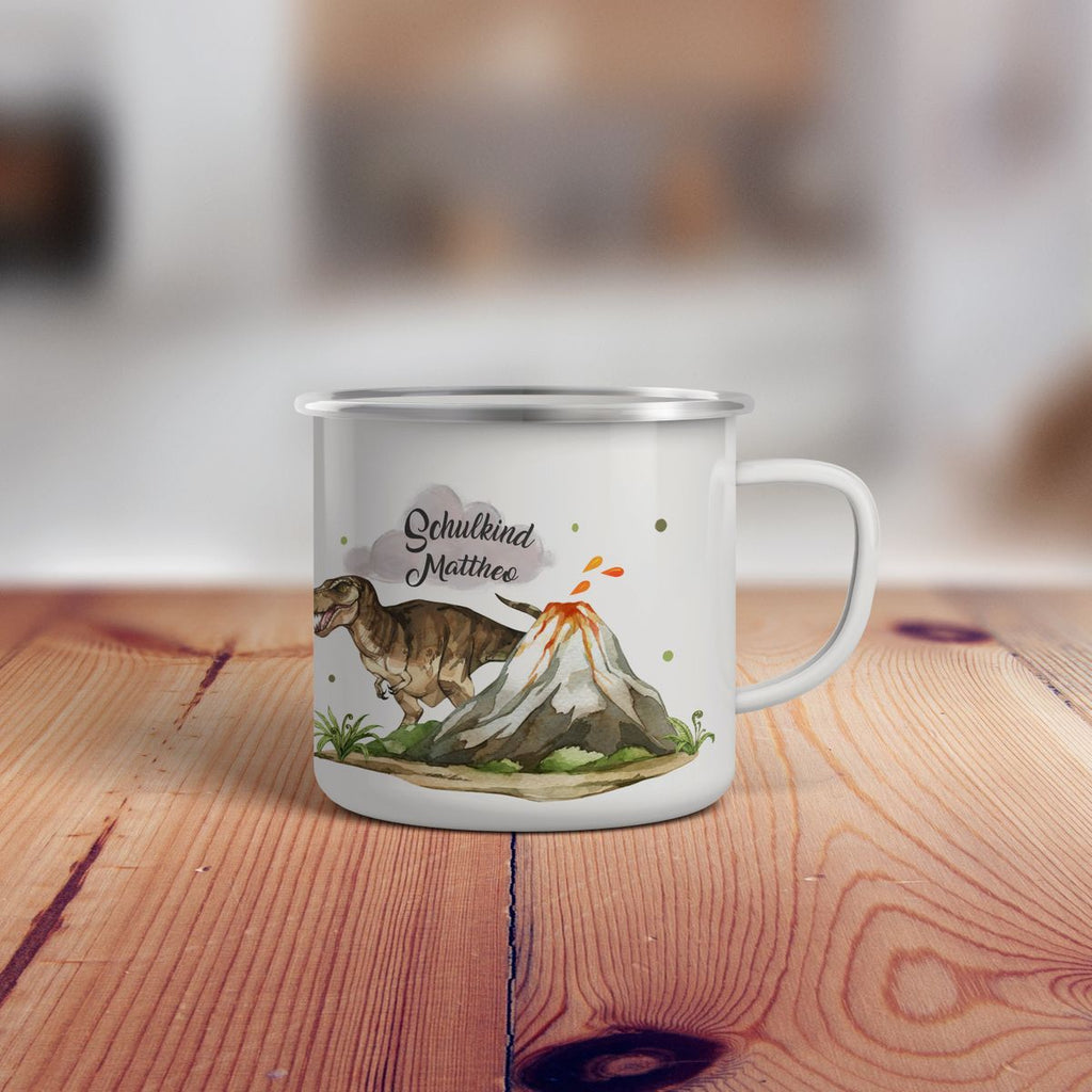 Emaille Tasse Tyrannosaurus Rex Schulkind personalisiert mit Wunschname - von Mikalino