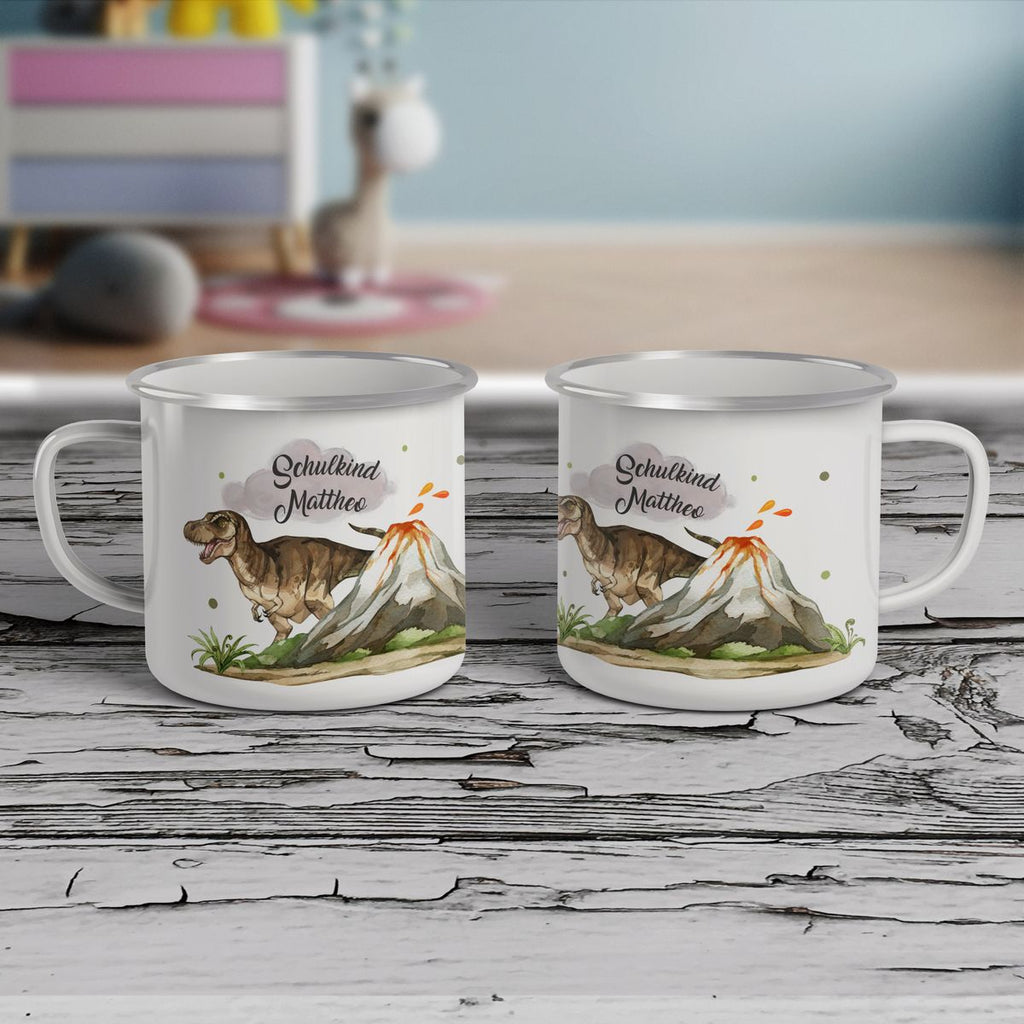 Emaille Tasse Tyrannosaurus Rex Schulkind personalisiert mit Wunschname - von Mikalino