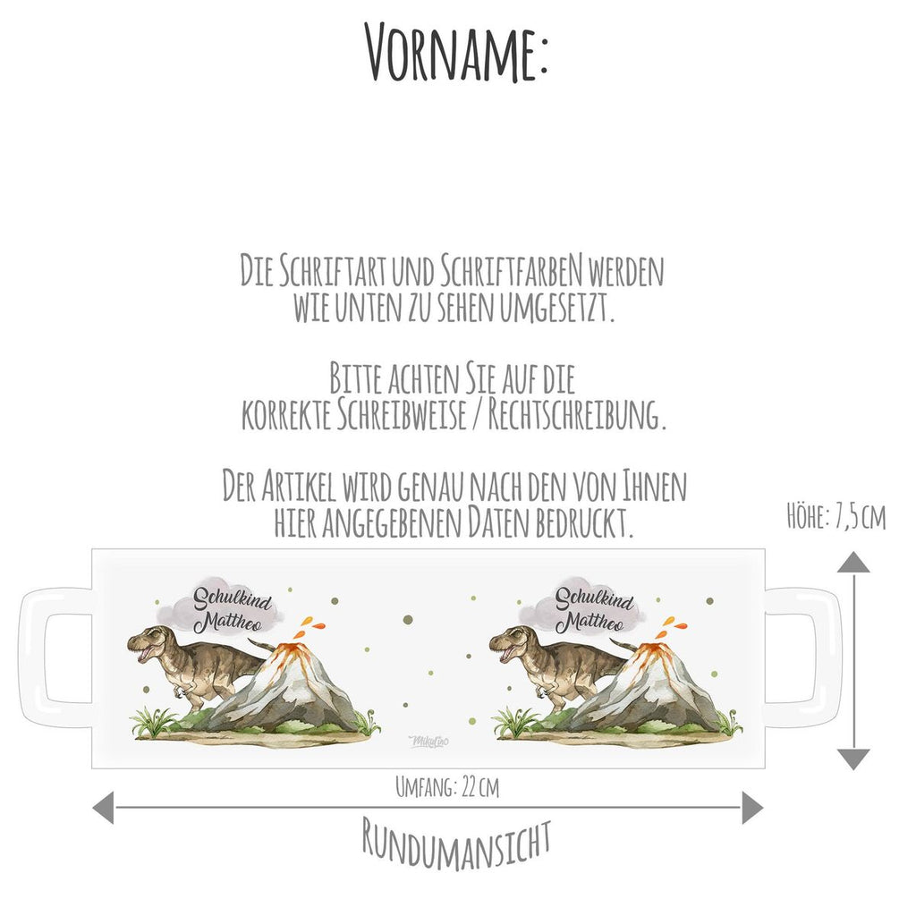 Emaille Tasse Tyrannosaurus Rex Schulkind personalisiert mit Wunschname - von Mikalino