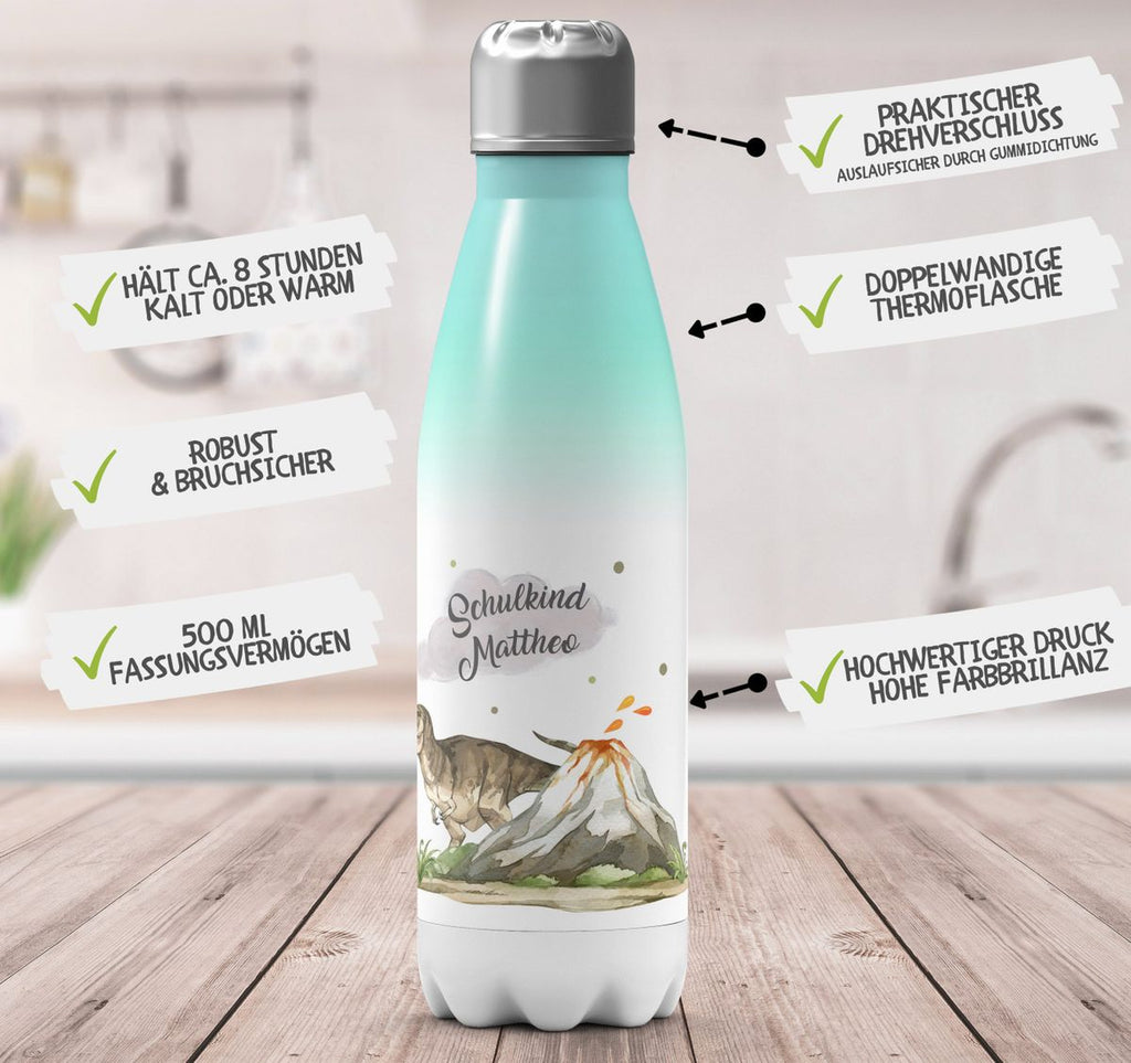 Thermo Trinkflasche Tyrannosaurus Rex Schulkind personalisiert mit Wunschname - von Mikalino