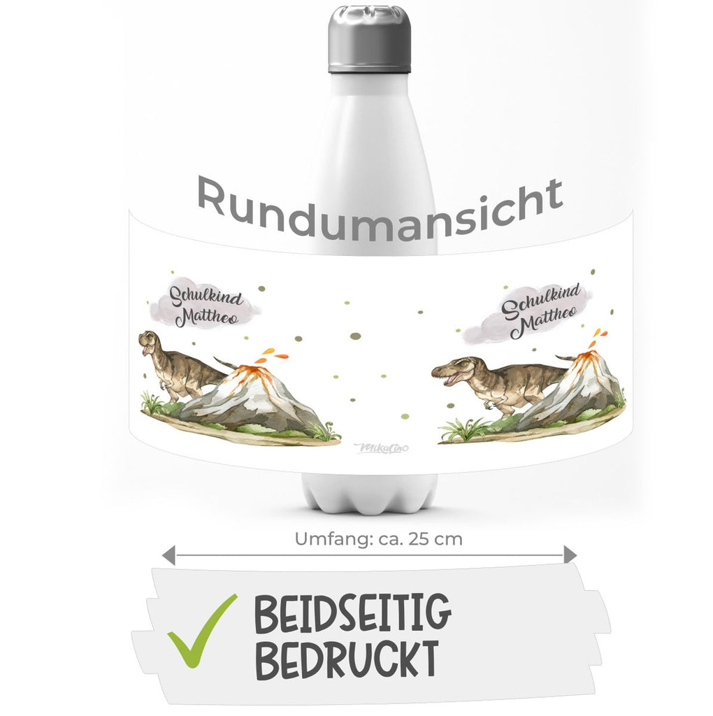 Thermo Trinkflasche Tyrannosaurus Rex Schulkind personalisiert mit Wunschname - von Mikalino