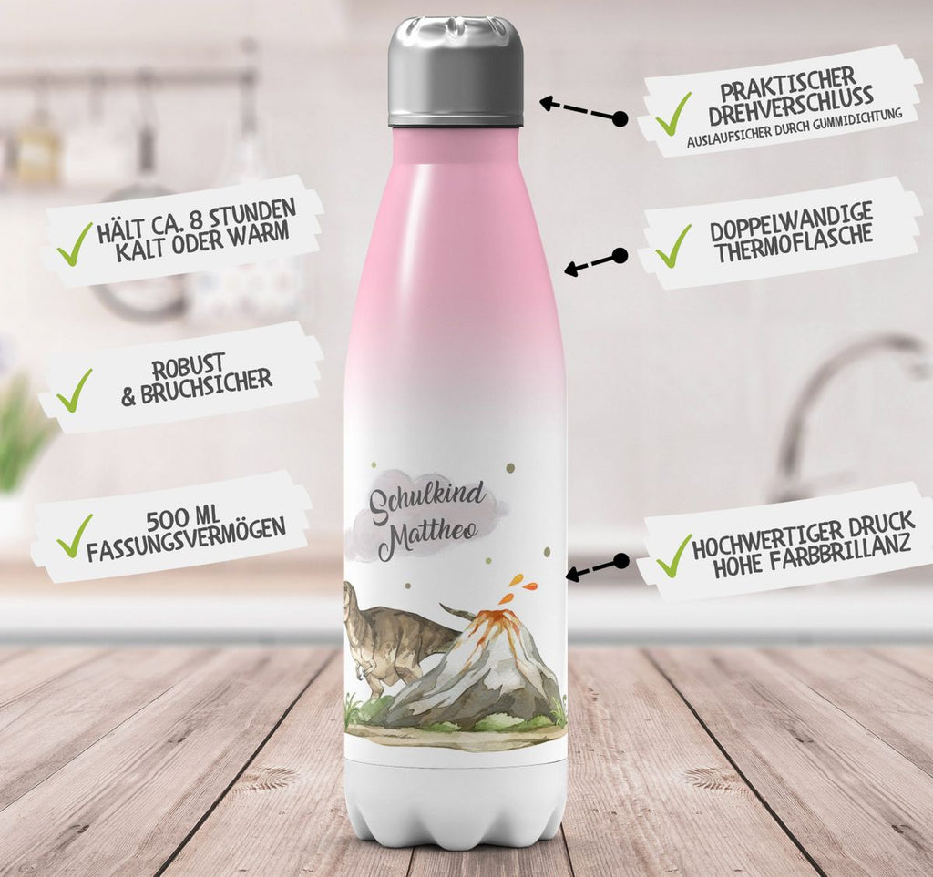 Thermo Trinkflasche Tyrannosaurus Rex Schulkind personalisiert mit Wunschname - von Mikalino