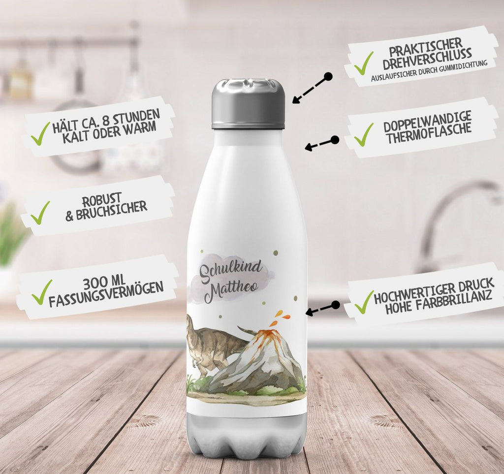 Thermo Trinkflasche Tyrannosaurus Rex Schulkind personalisiert mit Wunschname - von Mikalino