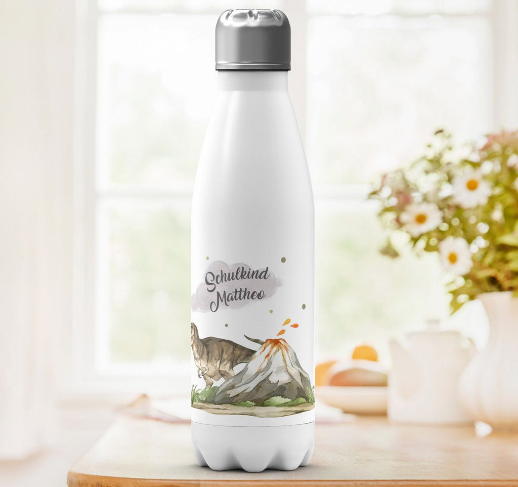 Thermo Trinkflasche Tyrannosaurus Rex Schulkind personalisiert mit Wunschname - von Mikalino