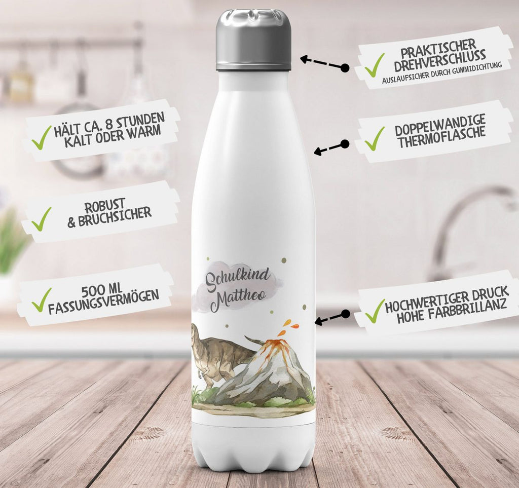 Thermo Trinkflasche Tyrannosaurus Rex Schulkind personalisiert mit Wunschname - von Mikalino