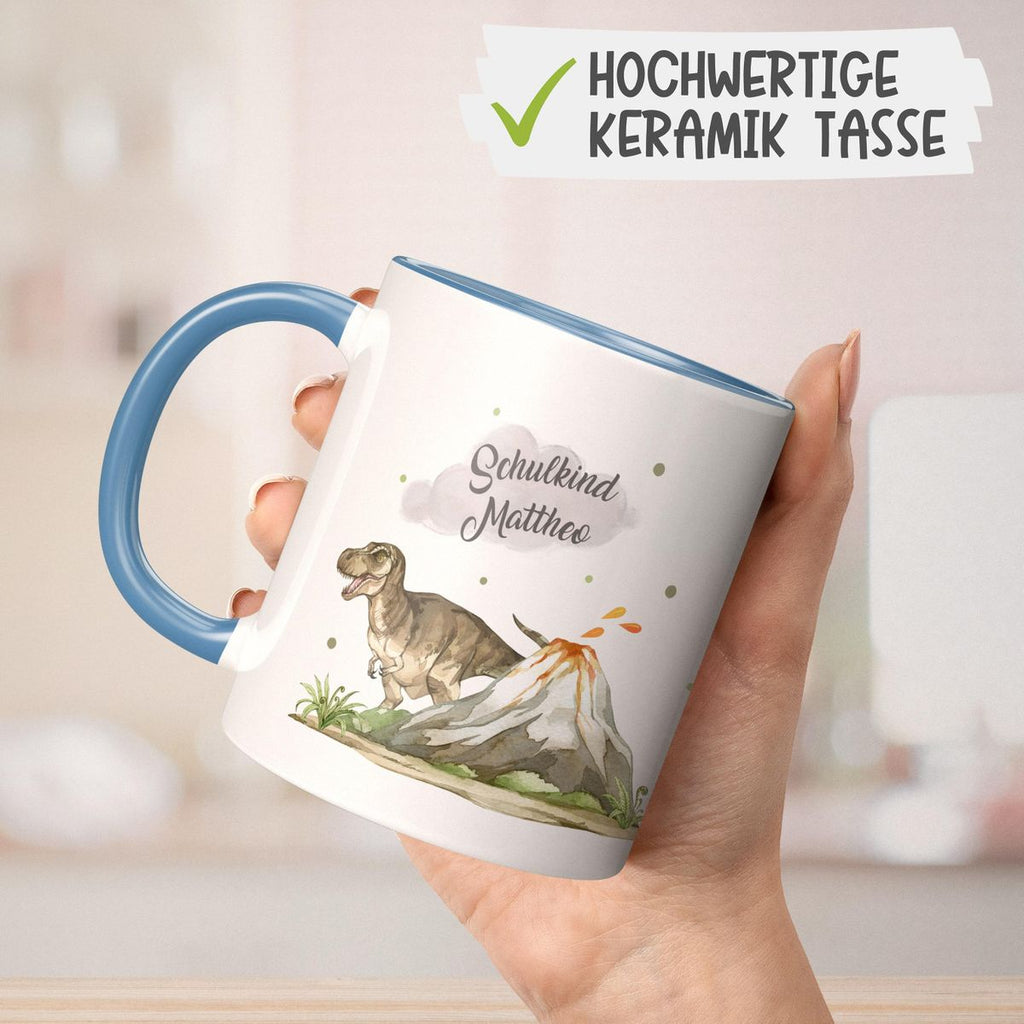 Keramik Tasse Tyrannosaurus Rex Schulkind personalisiert mit Wunschname - von Mikalino