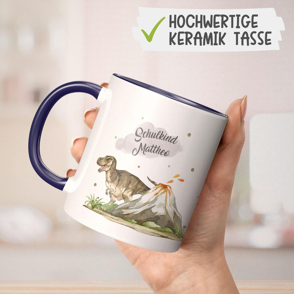 Keramik Tasse Tyrannosaurus Rex Schulkind personalisiert mit Wunschname - von Mikalino