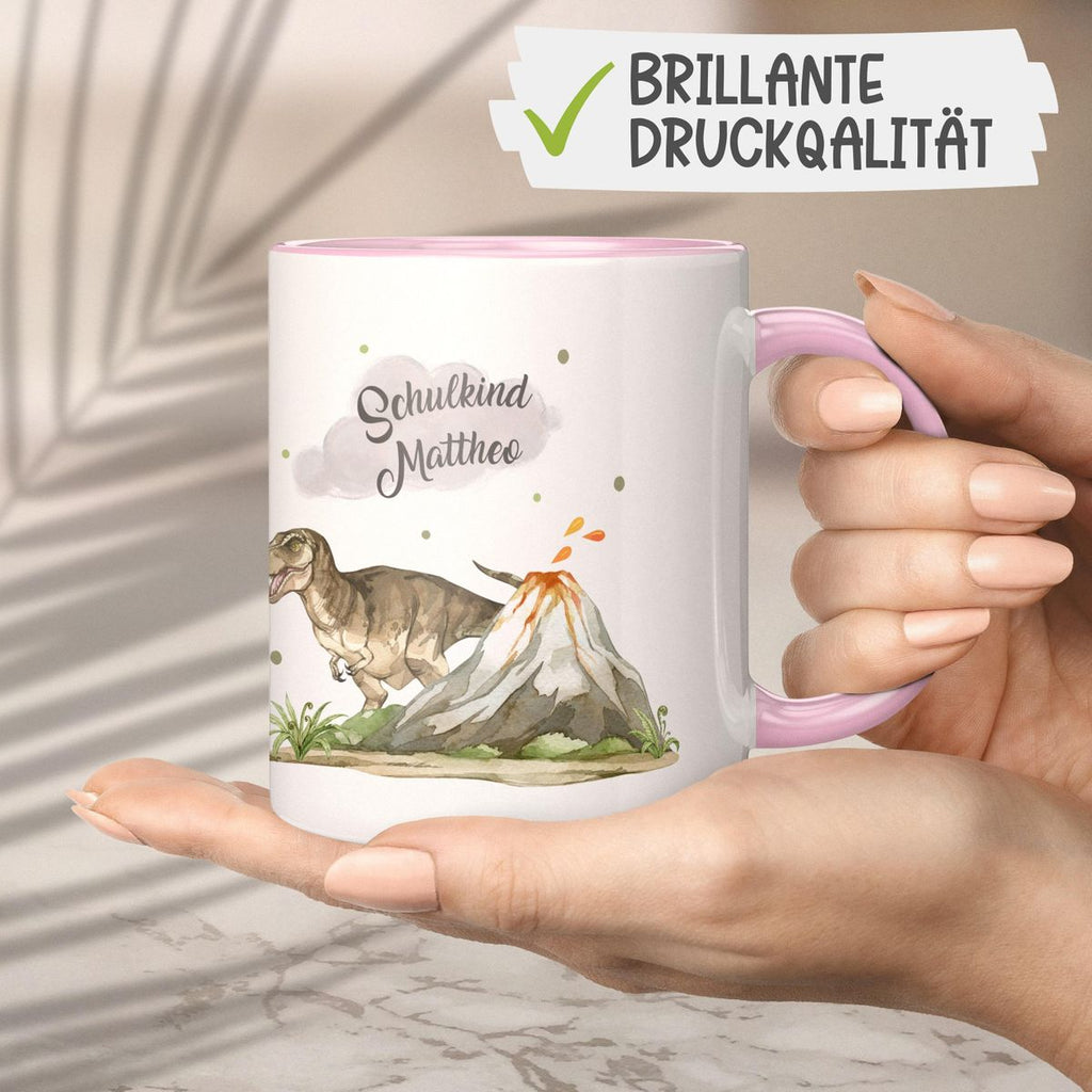 Keramik Tasse Tyrannosaurus Rex Schulkind personalisiert mit Wunschname - von Mikalino