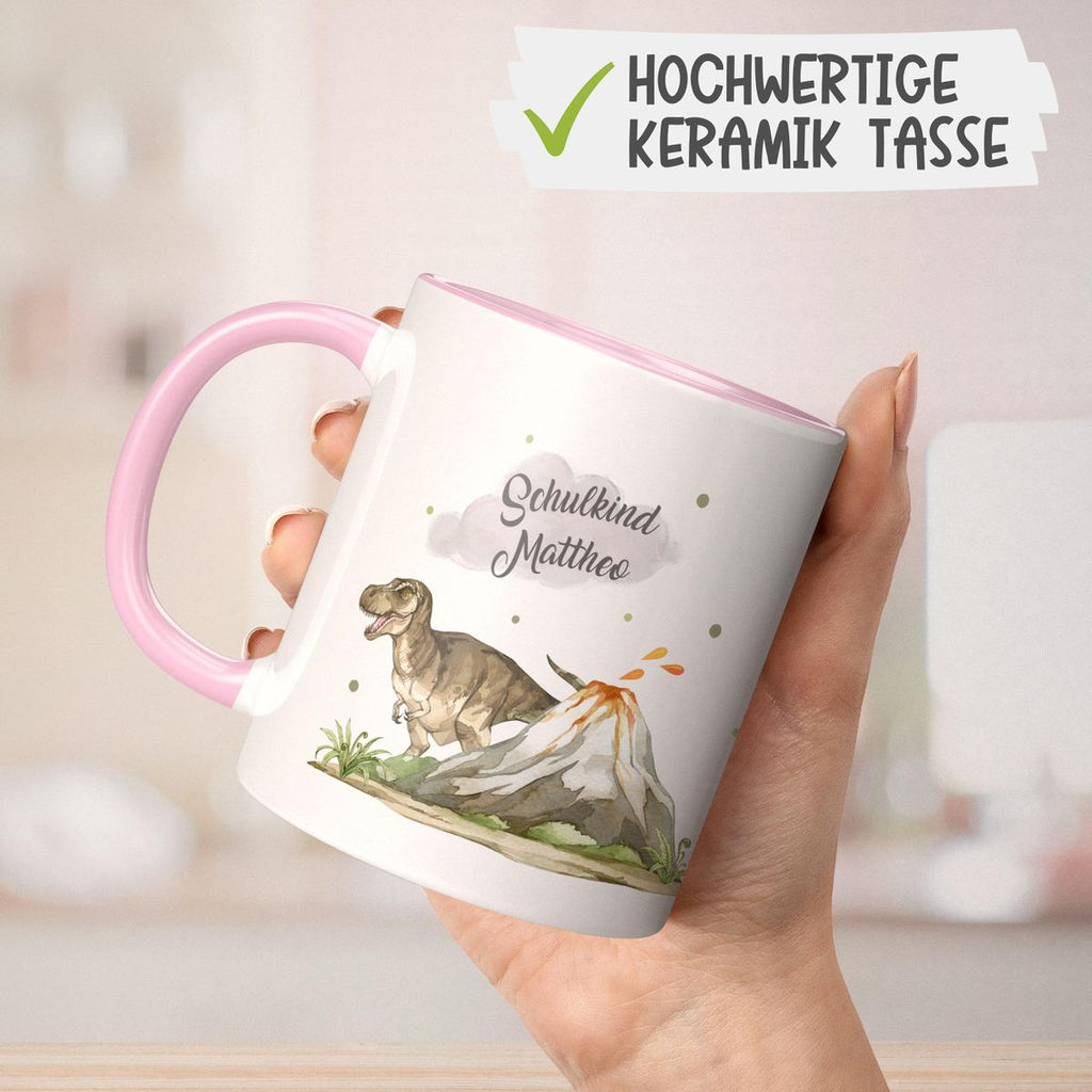 Keramik Tasse Tyrannosaurus Rex Schulkind personalisiert mit Wunschname - von Mikalino