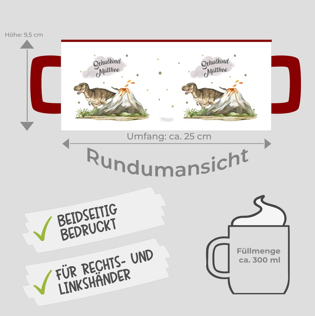 Keramik Tasse Tyrannosaurus Rex Schulkind personalisiert mit Wunschname - von Mikalino