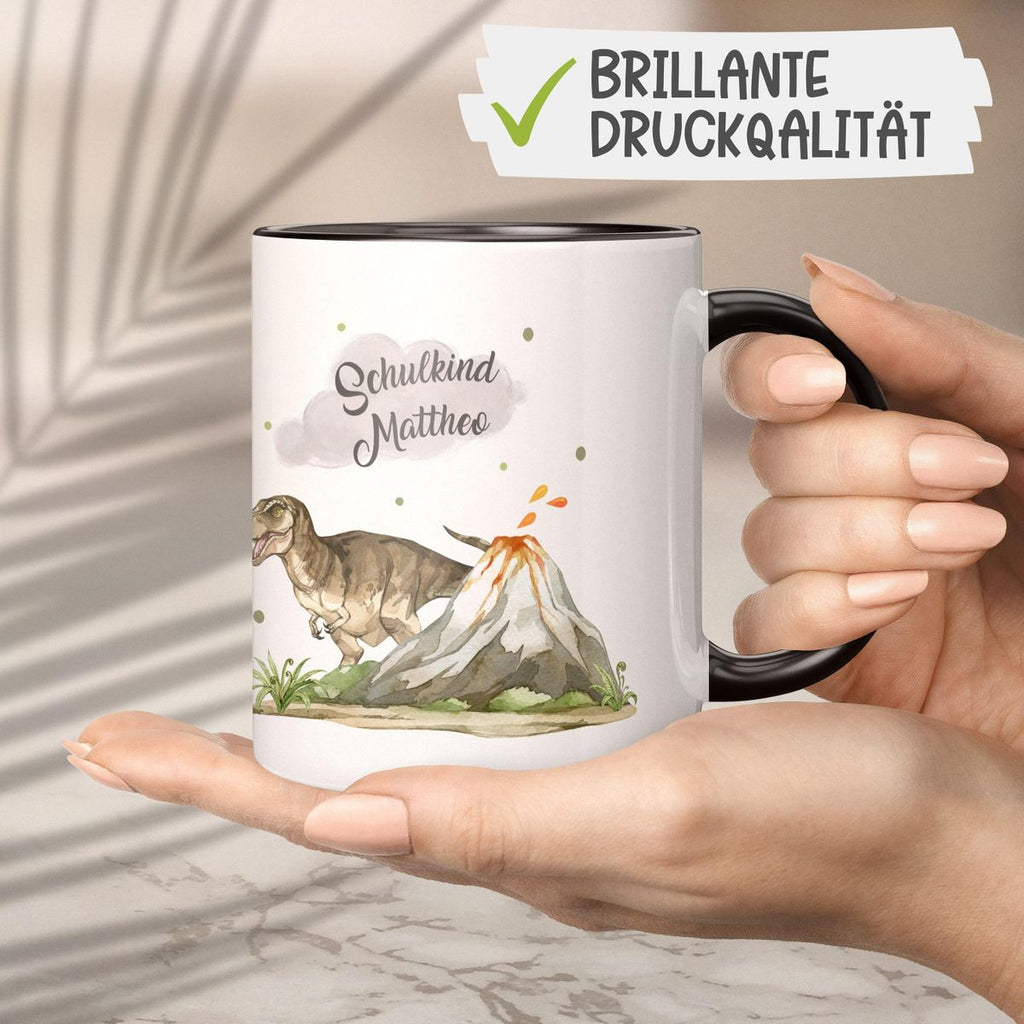 Keramik Tasse Tyrannosaurus Rex Schulkind personalisiert mit Wunschname - von Mikalino