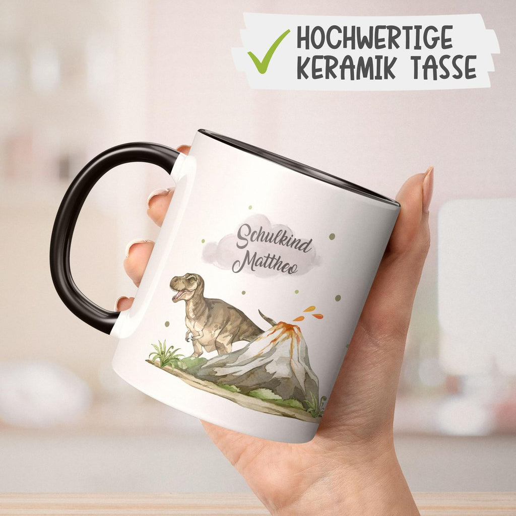 Keramik Tasse Tyrannosaurus Rex Schulkind personalisiert mit Wunschname - von Mikalino