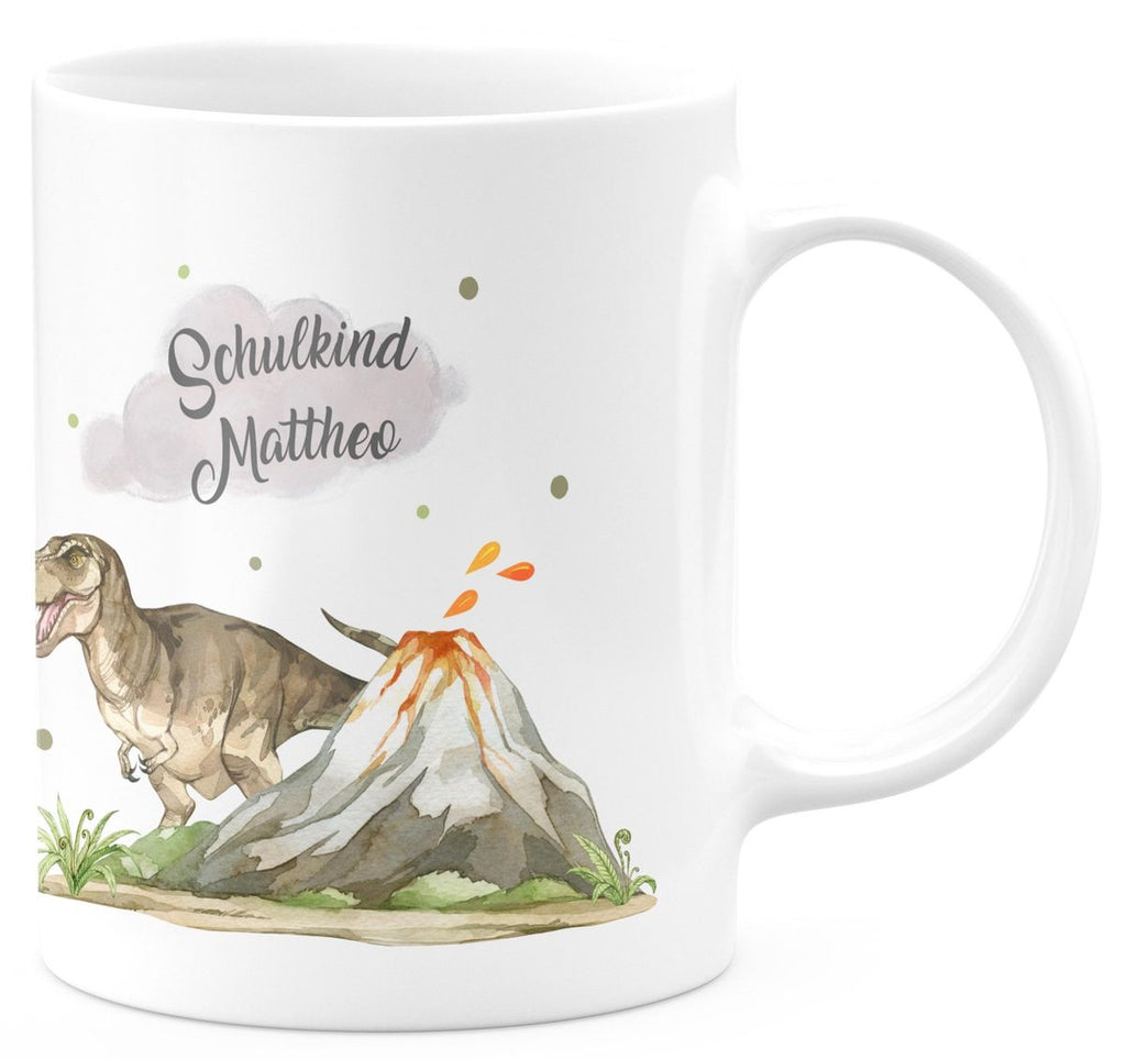 Keramik Tasse Tyrannosaurus Rex Schulkind personalisiert mit Wunschname - von Mikalino