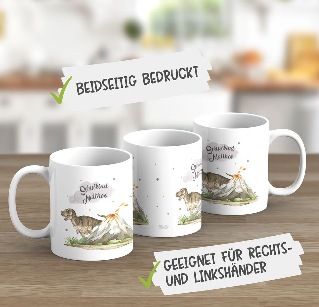 Keramik Tasse Tyrannosaurus Rex Schulkind personalisiert mit Wunschname - von Mikalino