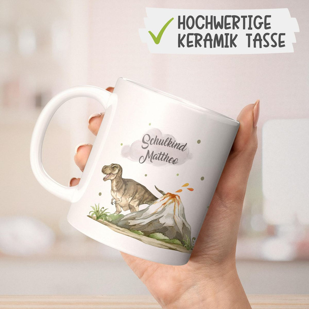 Keramik Tasse Tyrannosaurus Rex Schulkind personalisiert mit Wunschname - von Mikalino