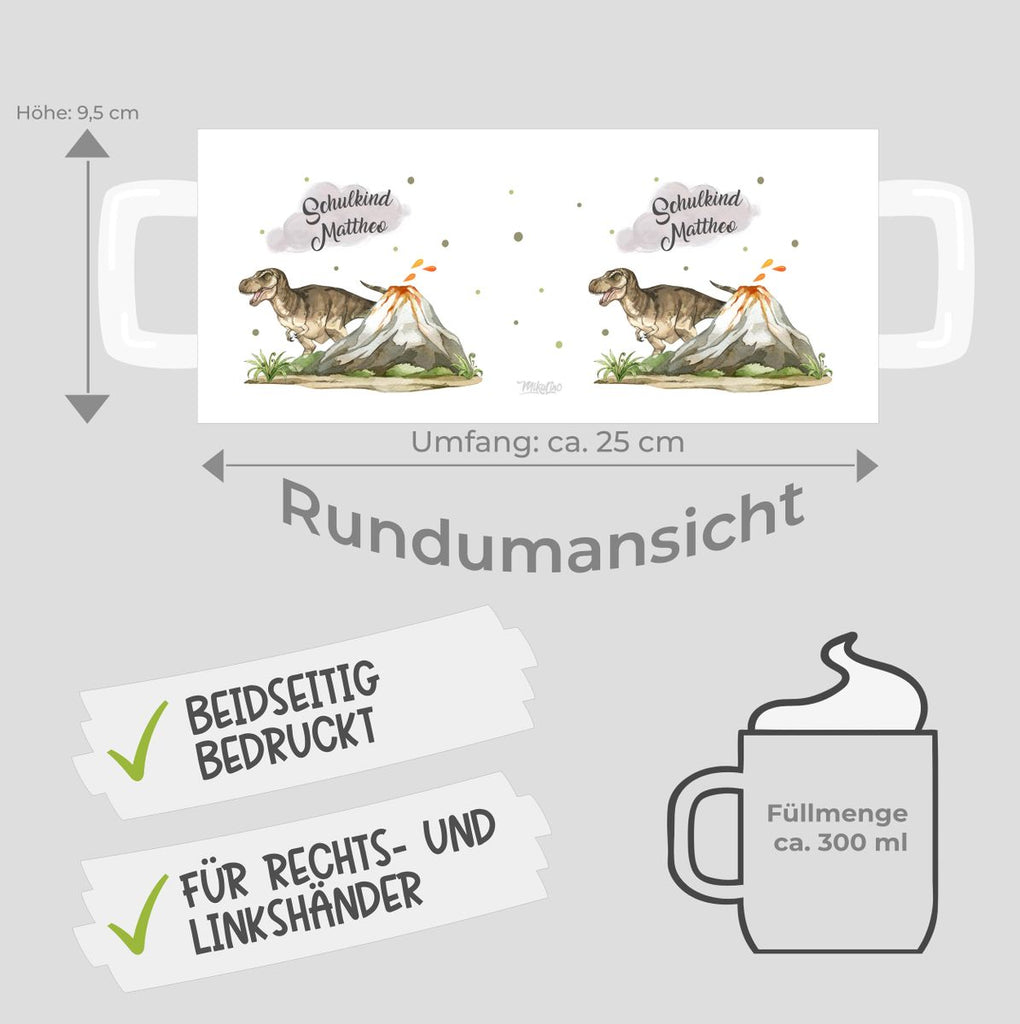 Keramik Tasse Tyrannosaurus Rex Schulkind personalisiert mit Wunschname - von Mikalino