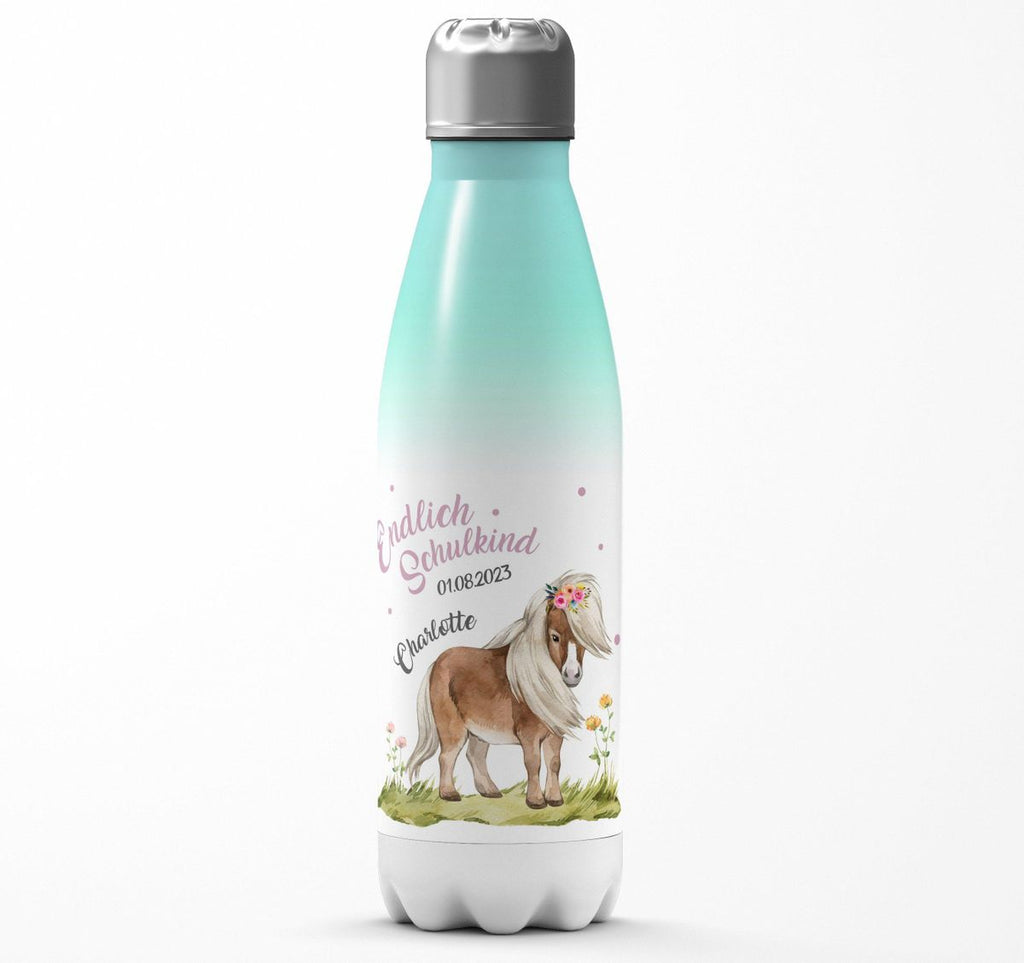 Thermo Trinkflasche Pferd / Pony Schulkind personalisiert mit Wunschname - von Mikalino