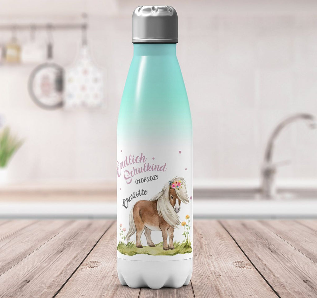 Thermo Trinkflasche Pferd / Pony Schulkind personalisiert mit Wunschname - von Mikalino