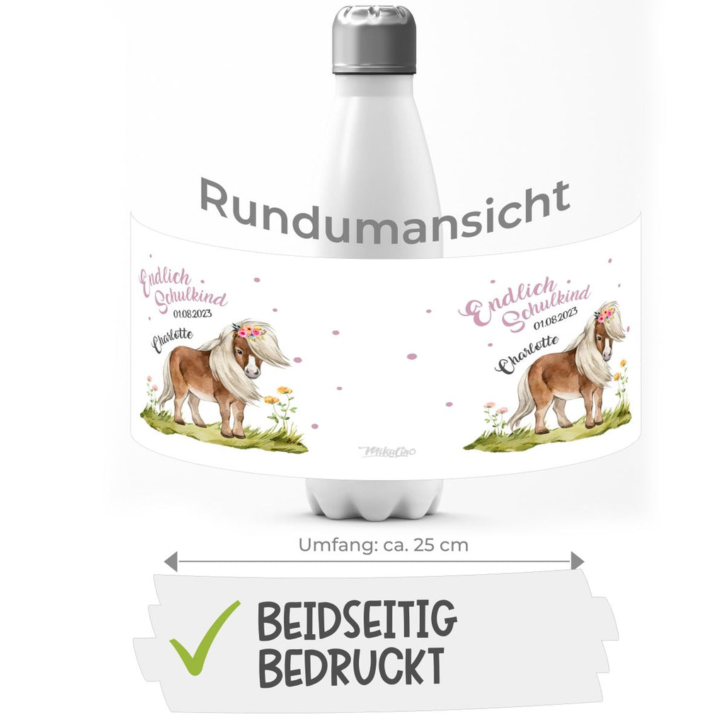 Thermo Trinkflasche Pferd / Pony Schulkind personalisiert mit Wunschname - von Mikalino