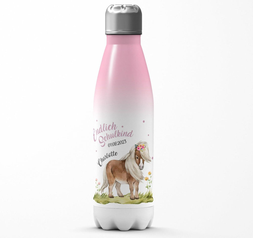 Thermo Trinkflasche Pferd / Pony Schulkind personalisiert mit Wunschname - von Mikalino