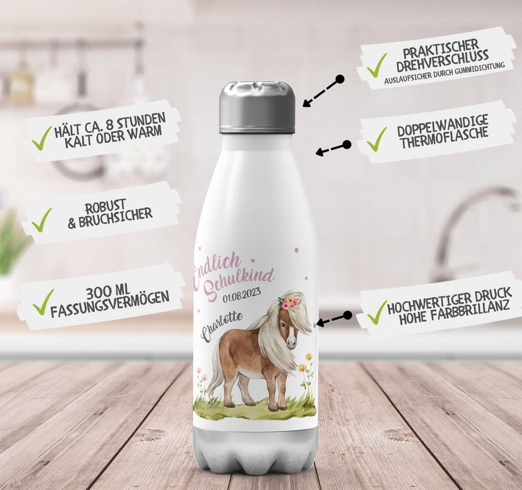 Thermo Trinkflasche Pferd / Pony Schulkind personalisiert mit Wunschname - von Mikalino