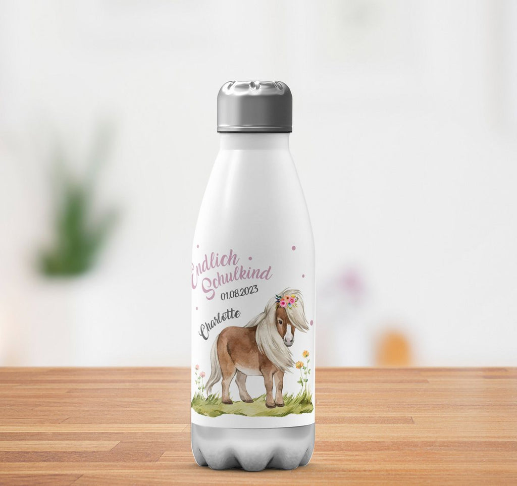 Thermo Trinkflasche Pferd / Pony Schulkind personalisiert mit Wunschname - von Mikalino