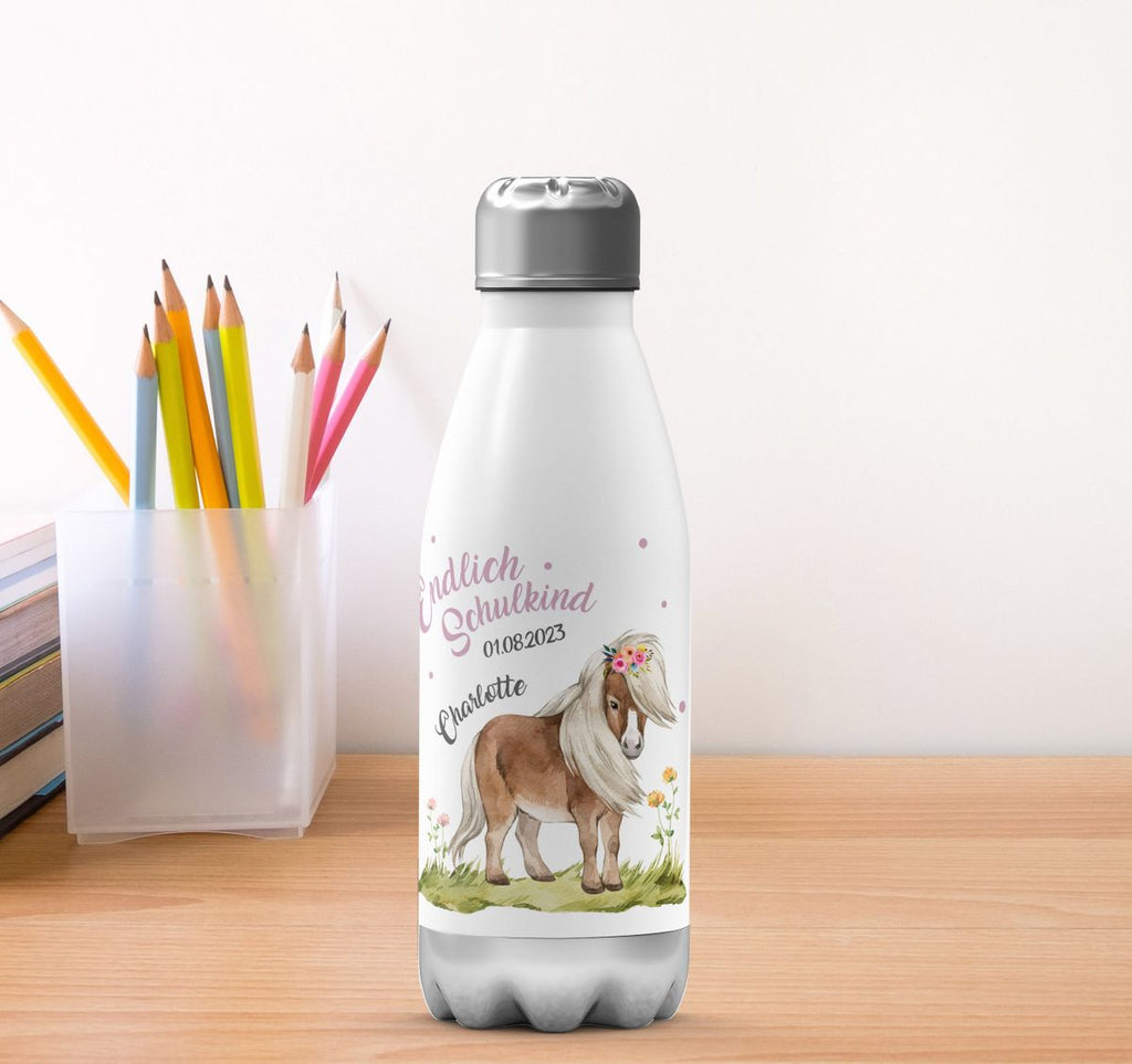 Thermo Trinkflasche Pferd / Pony Schulkind personalisiert mit Wunschname - von Mikalino