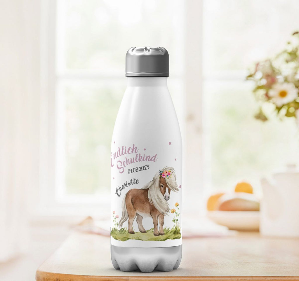 Thermo Trinkflasche Pferd / Pony Schulkind personalisiert mit Wunschname - von Mikalino