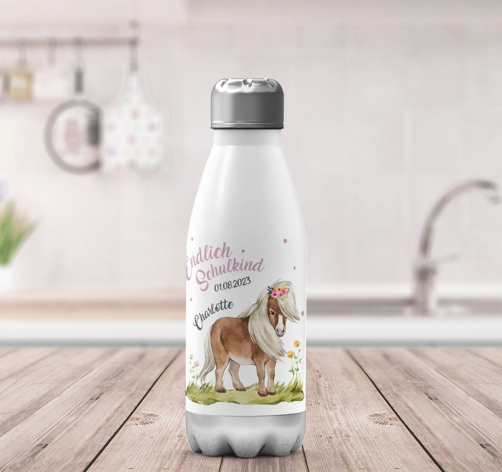 Thermo Trinkflasche Pferd / Pony Schulkind personalisiert mit Wunschname - von Mikalino