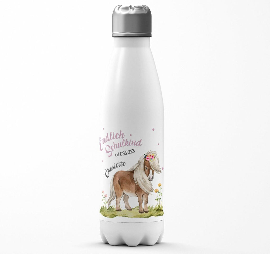 Thermo Trinkflasche Pferd / Pony Schulkind personalisiert mit Wunschname - von Mikalino