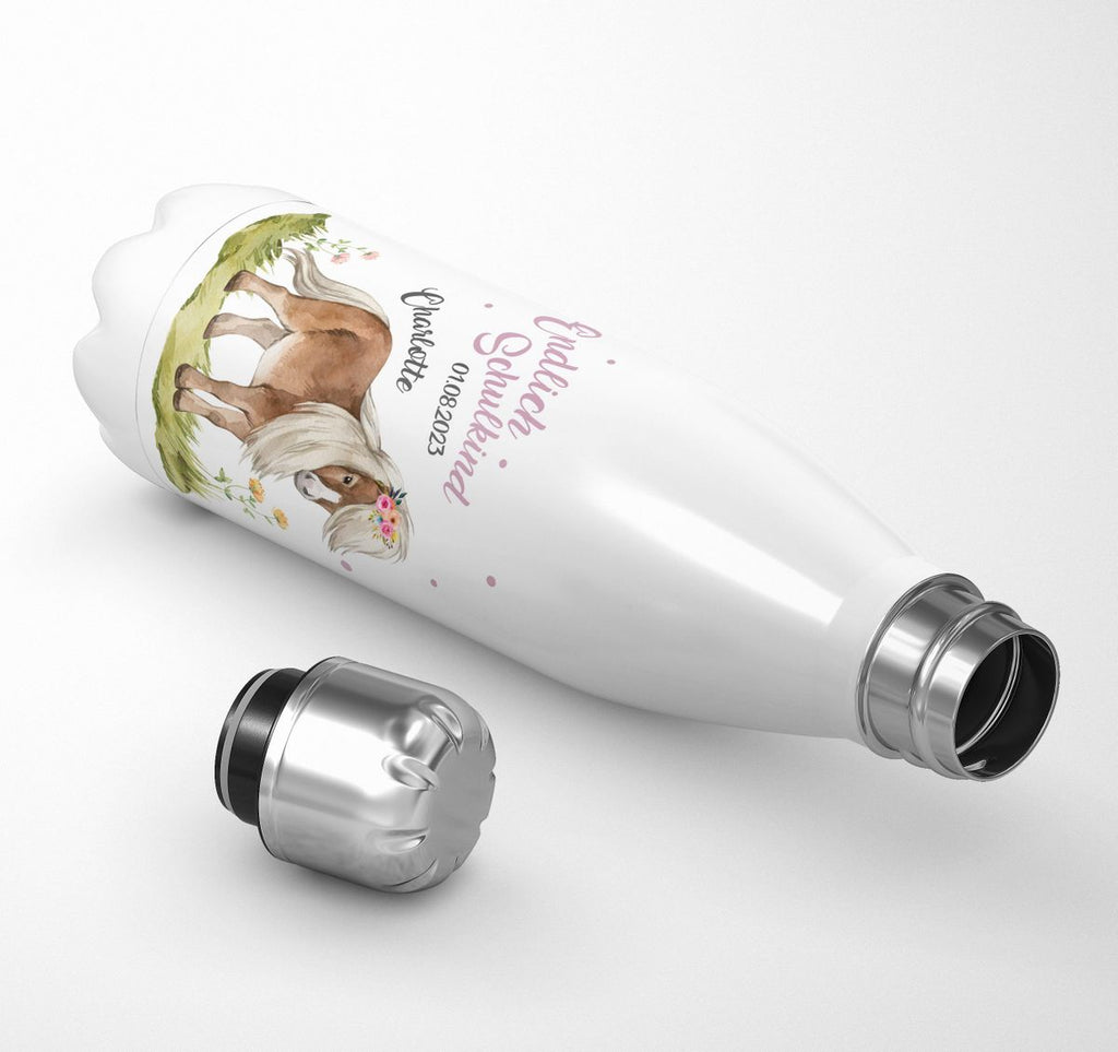 Thermo Trinkflasche Pferd / Pony Schulkind personalisiert mit Wunschname - von Mikalino