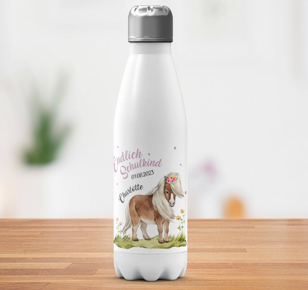 Thermo Trinkflasche Pferd / Pony Schulkind personalisiert mit Wunschname - von Mikalino