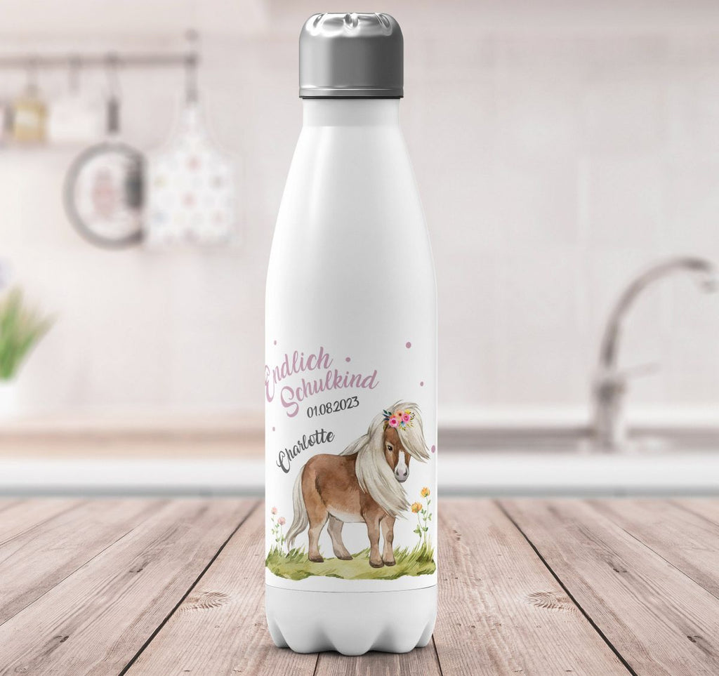 Thermo Trinkflasche Pferd / Pony Schulkind personalisiert mit Wunschname - von Mikalino