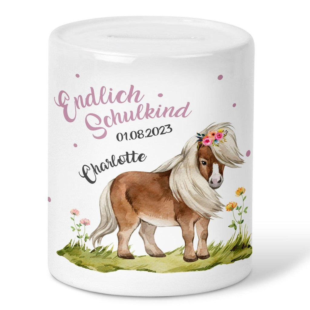 Kinder Spardose Pferd / Pony Schulkind personalisiert mit Wunschname - von Mikalino