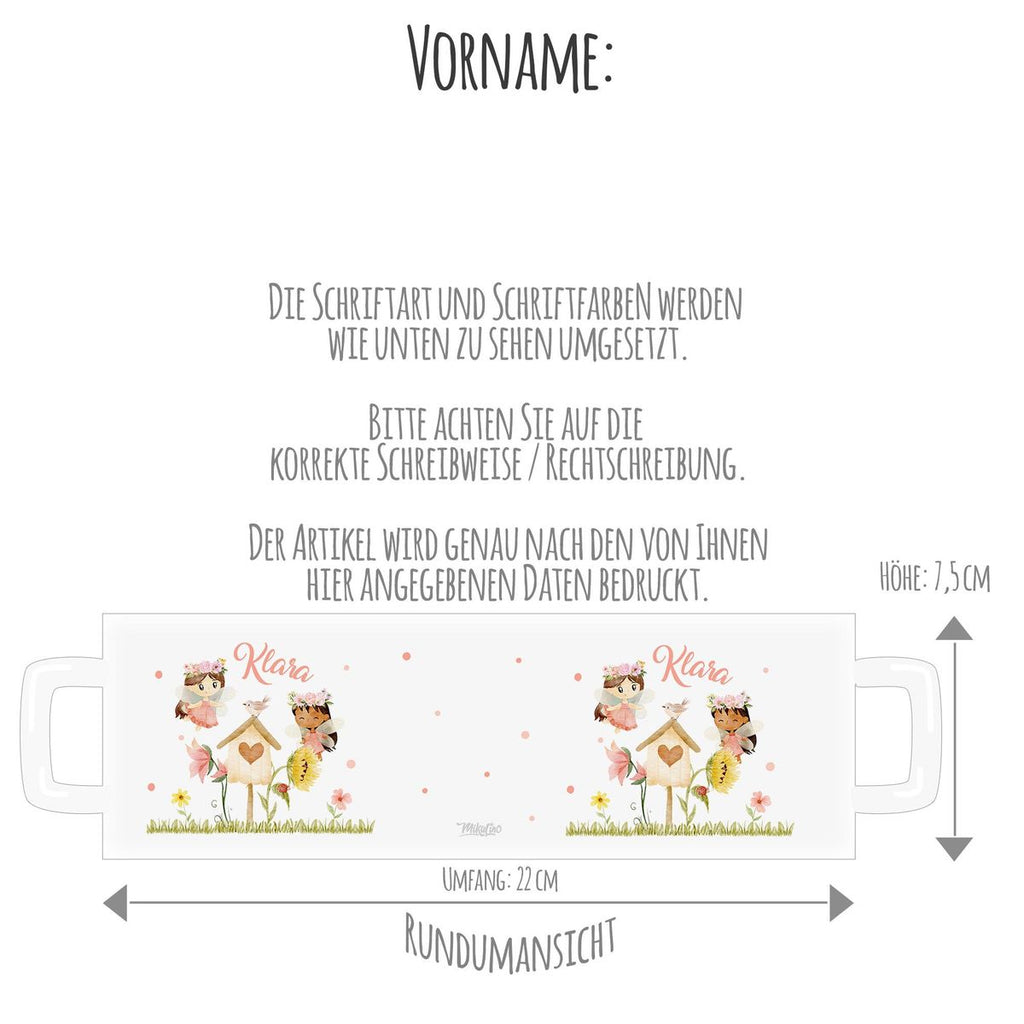 Emaille Tasse Feen mit Vogelhaus personalisiert mit Wunschname - von Mikalino