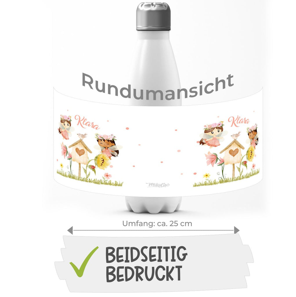 Thermo Trinkflasche Feen mit Vogelhaus personalisiert mit Wunschname - von Mikalino