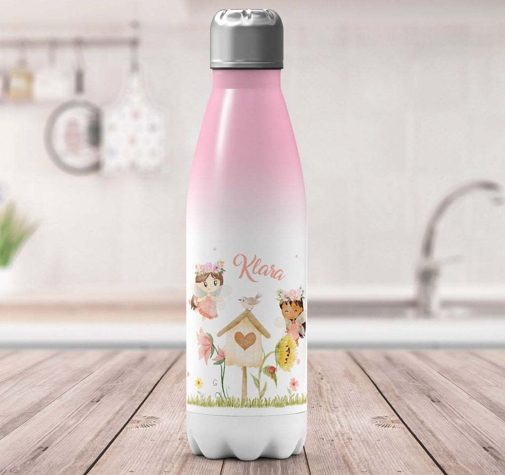 Thermo Trinkflasche Feen mit Vogelhaus personalisiert mit Wunschname - von Mikalino