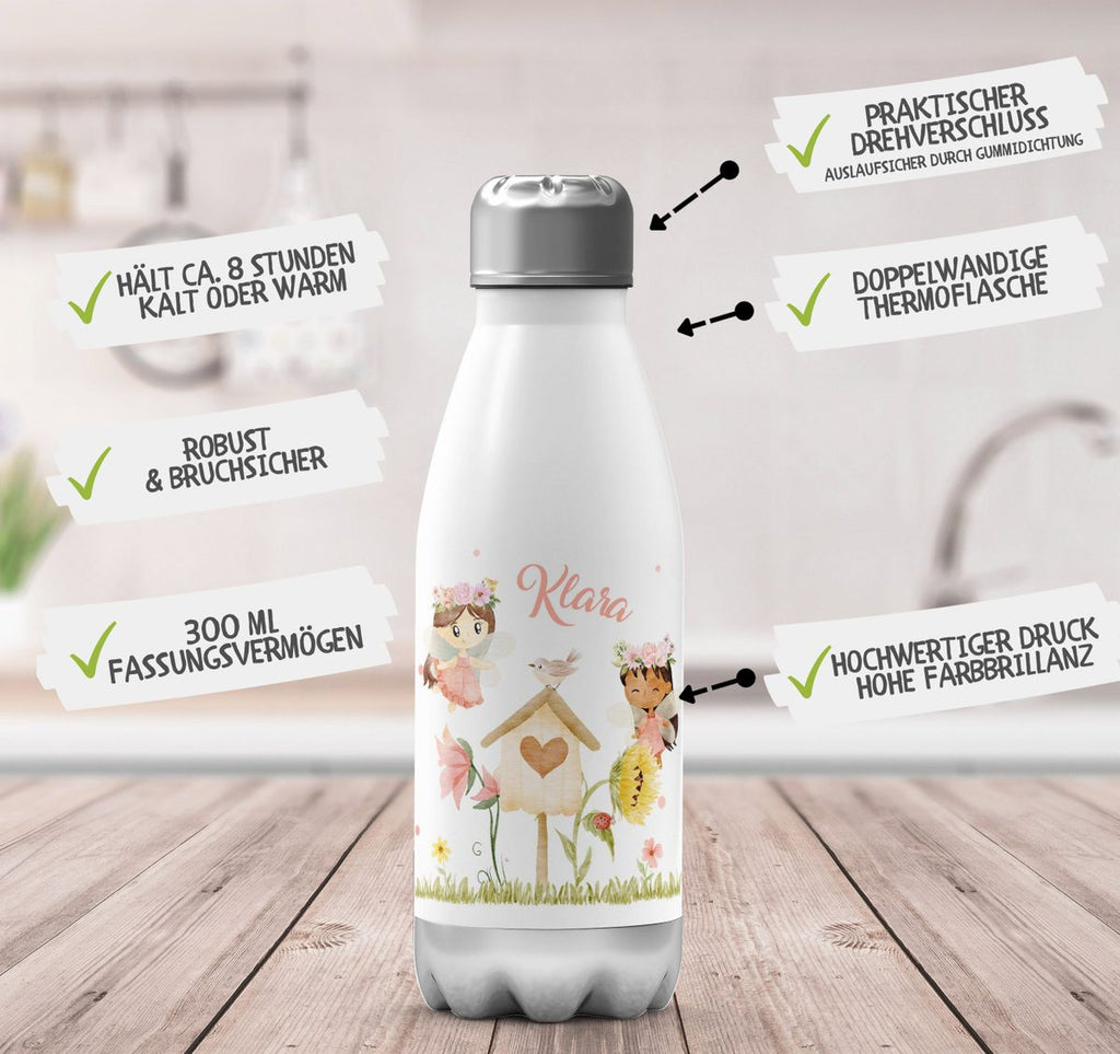 Thermo Trinkflasche Feen mit Vogelhaus personalisiert mit Wunschname - von Mikalino