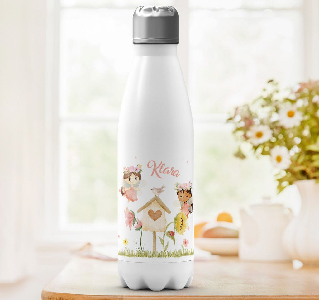 Thermo Trinkflasche Feen mit Vogelhaus personalisiert mit Wunschname - von Mikalino